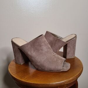 Xappeal Amelia Beige Suede Peep Toe Block Heel Shoes